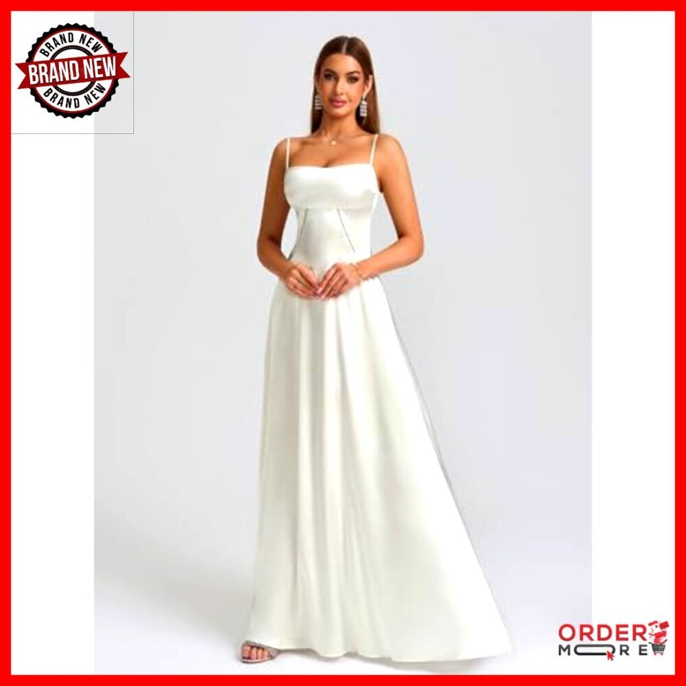 Satin Maxi Dress Elegant Formal Evening Gown Lace Up Corset Backless - Picture 6 of 6